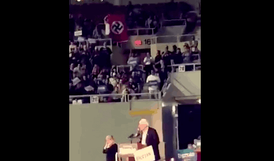 Based White Man Trolls Jew Fiend Bernie Sanders With Nazi Flag At Rally